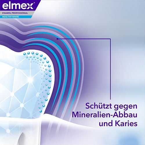Abbildung eines Zahns mit blauen Linien, Schutz vor Mineralien-Abbau und Karies.